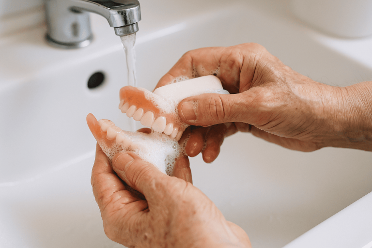 cómo limpiar dentadura postiza con jabón