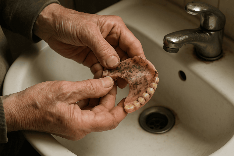 cómo limpiar dentadura postiza muy sucia